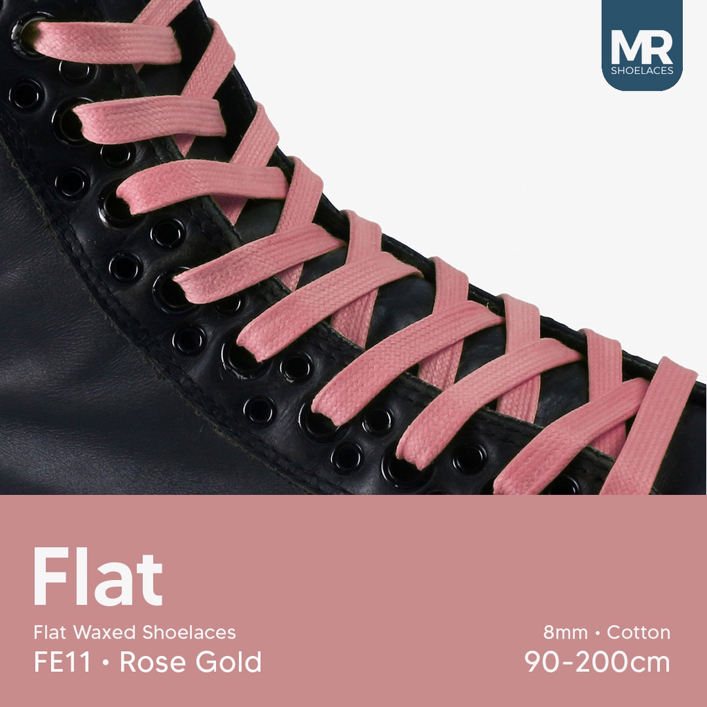 MR Shoelaces FE11 Rose Gold (Mawar Emas) - Tali Sepatu Lilin 8mm Gepeng Flat Pipih (Waxed Laces) 90cm 100cm 120cm 150cm 200cm - untuk Sneakers - Premium Shoelace