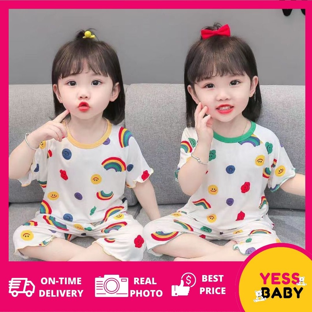 YESSBABY SIZE(90-140)Piyama RAINBOW RIB lucu anak perempuan/bayi perempuan baju tidur/usia 1-8 tahun