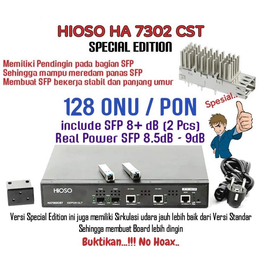 OLT Epon HIOSO 2 Port HA7302CST + 2 SFP 9dB