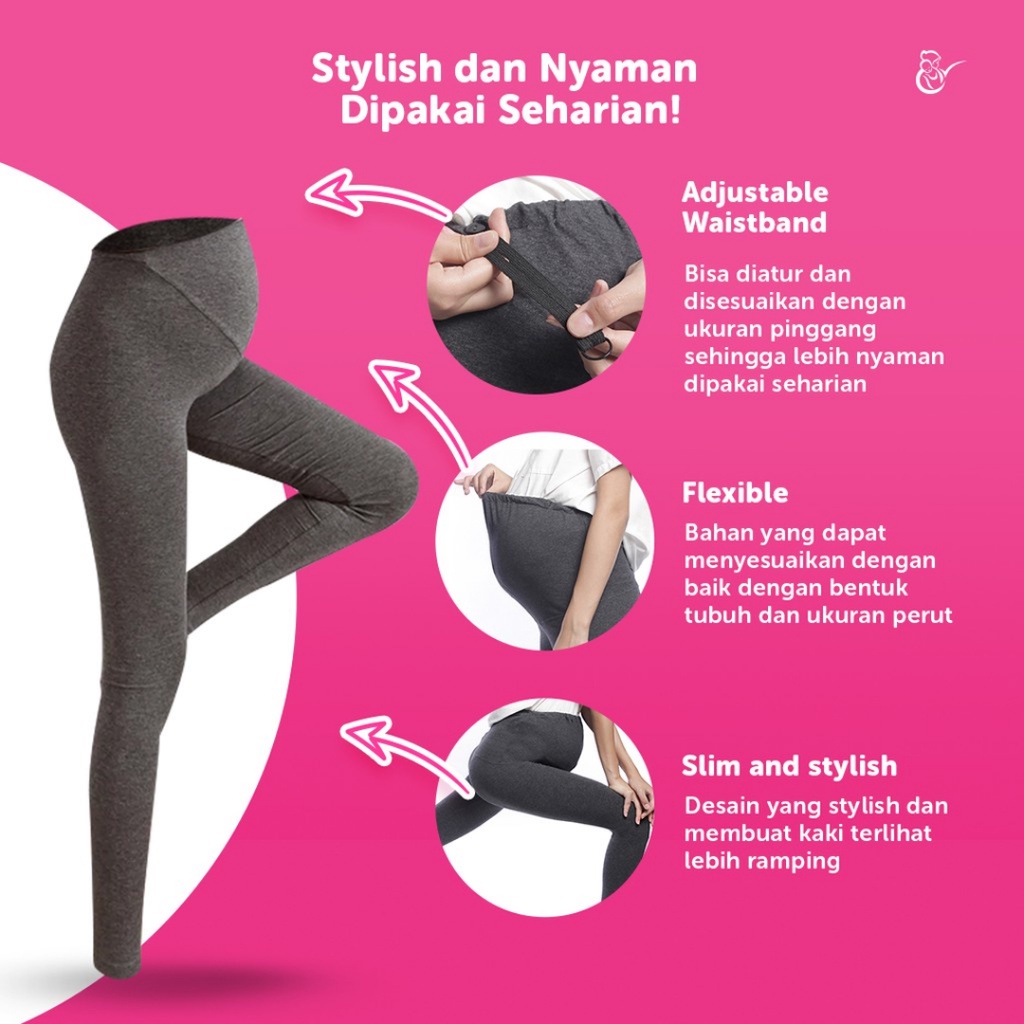 MAMA'S CHOICE Activewear Maternity Celana Legging Ibu Hamil Hitam Abu / Black Grey / BANDUNG