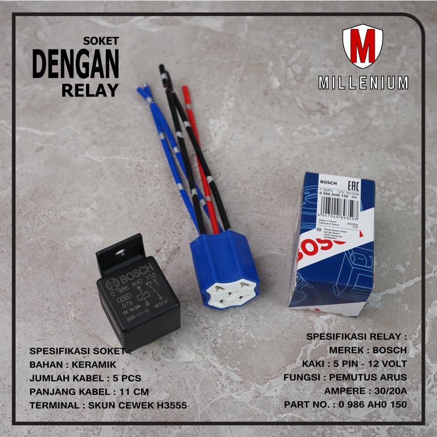 SOKET RELAY KERAMIK 5 KABEL DENGAN RELAY BOSCH MX 5 PIN / KAKI PEMUTUS