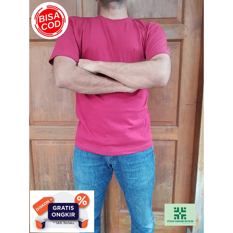 Diskon Kaos Polos Lengan Pendek Cotton Combed 30s Merah Marun Polos