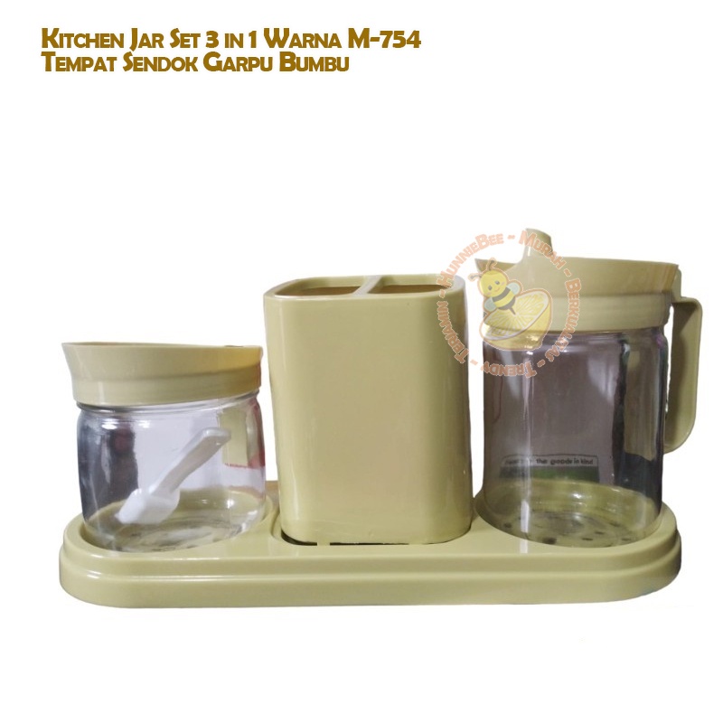 Kitchen Jar Set 3 in 1 Warna M-754  Tempat Sendok Garpu Bumbu