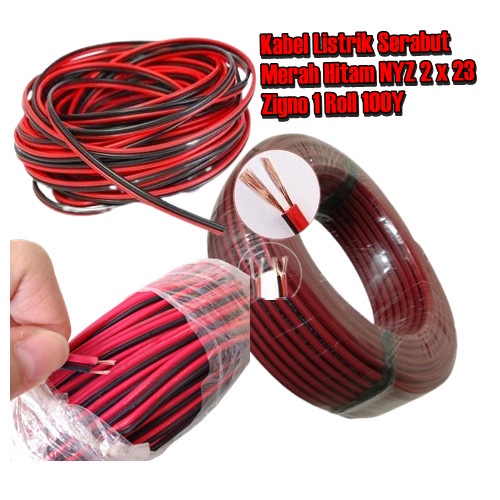 1 ROLL KABEL LISTRIK SERABUT MERAH HITAM NYZ 2 X 23 ZIGNO KABEL LISTRIK/KABEL AUDIO
