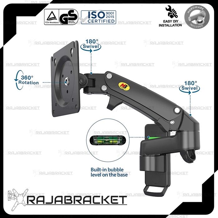 Bracket Monitor 17 19 21 22 24 27 inch, Double Extension Full Motions Gas Spring NB F150