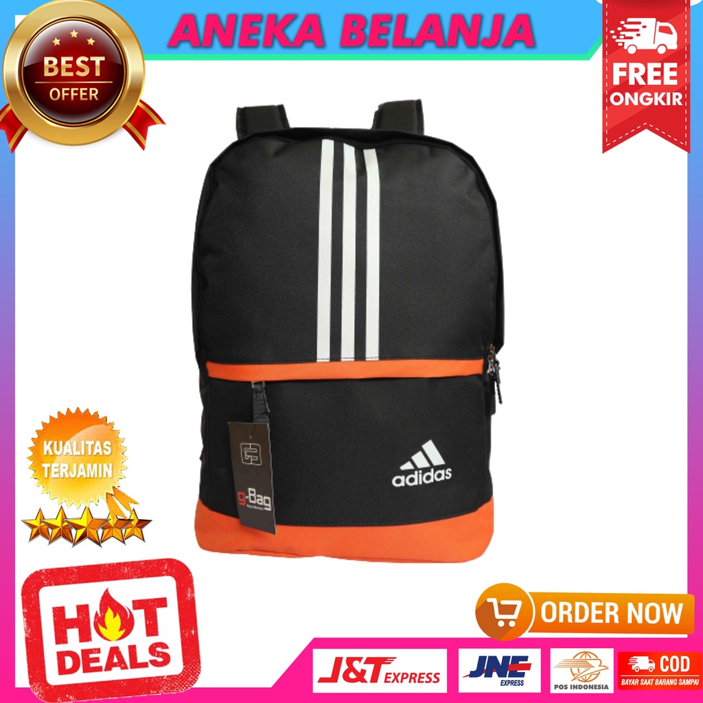 Tas Ransel Adidas Distro Hitam Orange Tas Gendong Backpack Cowok Cewek Sporty Tas Ransel Sekolah Hangout Murah