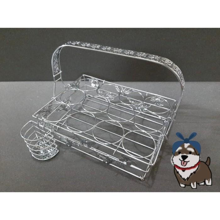 Keranjang Tempat Rak Air Mineral -12 Aqua Gelas Stainless Steel