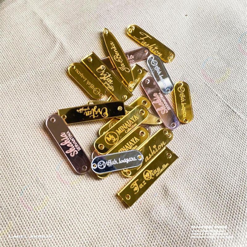 Label Akrilik Custom | Label Hijab Pakaian Bahan Acrylic silver gold rosegold