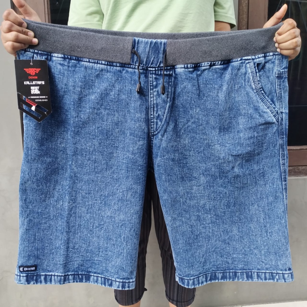 Celana Pendek Jeans Jumbo Pinggang Karet Bahan Denim Tidak Melar Ukuran 27 Sampai Jumbo 44