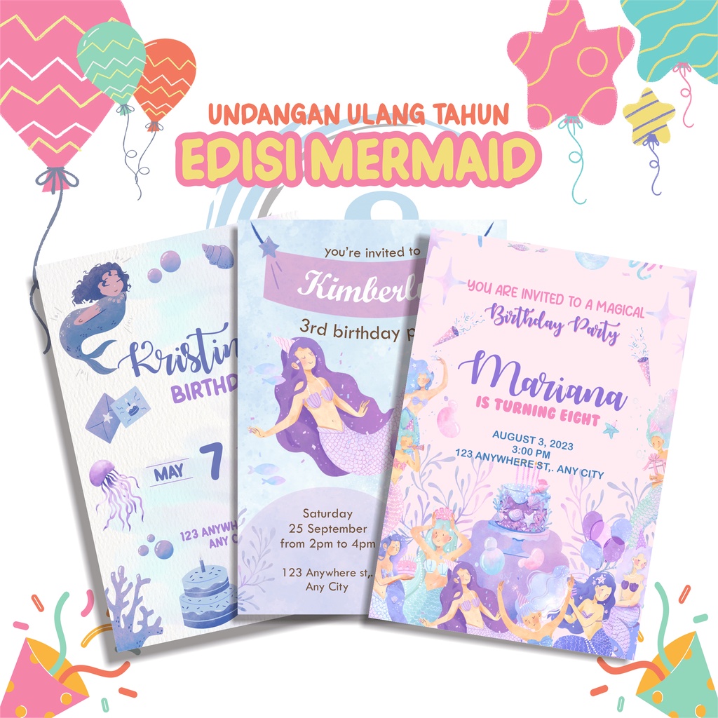 [ BIRTHDAY INVITATION ] Undangan ulang tahun EDISI MERMAID / Custom Undangan Ulang Tahun Anak / Unda