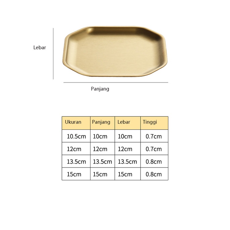 Mi.more Gold Piring Stainess Steel Segi 8 / Piring Dekorasi Gold 10.5cm/12cm/13.5cm/15cm / Piring Dessert