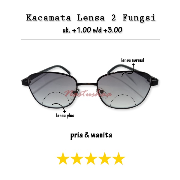 Kacamata Lensa Baca dan Jalan Uk. +1.00 s.d +3.00 Bingkai Kotak Besi Gagang Plastik Kacamata 2 Fungsi Lensa Gelap Untuk Pria Wanita NOCASE