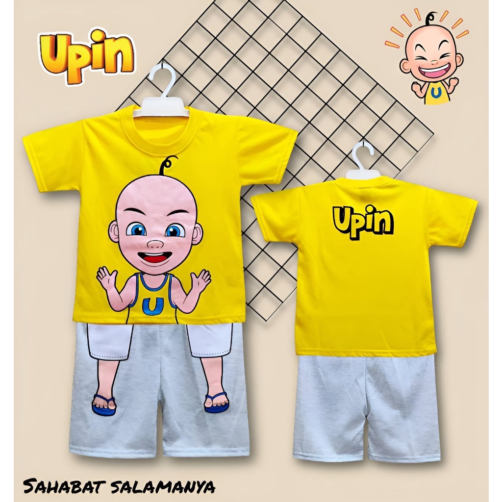 SETELAN BAJU ANAK UPIN &amp; IPIN SAHABAT SELAMANYA PENDEK UNTUK ANAK 2-10 TAHUN KE276