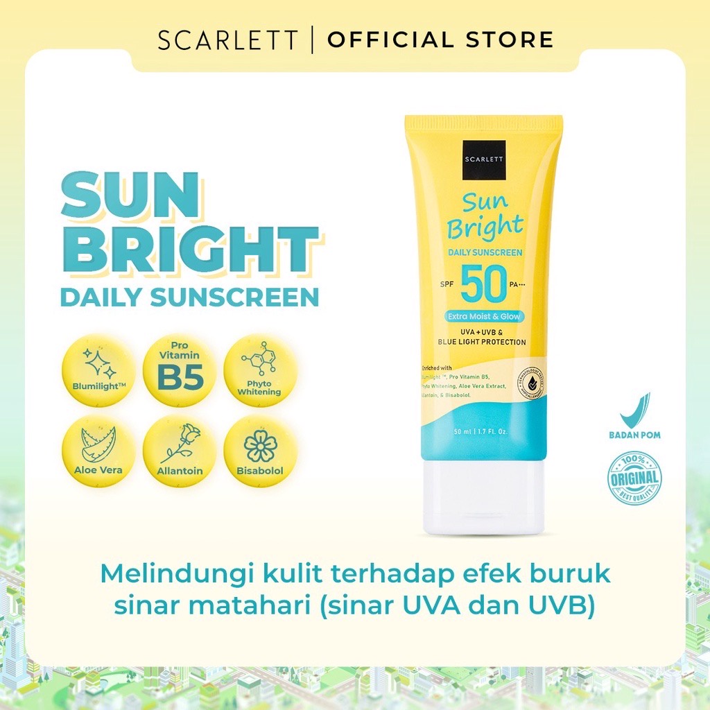 SCARLETT SUN BRIGHT DAILY SUNSCREEN SPF 50 PA+++ EXTRA MOIST &amp; GLOW 50ML