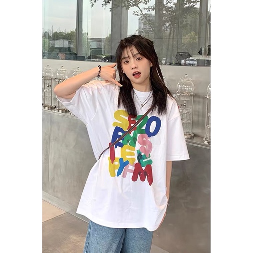 kaos oversize wanita import letter motif printed t-shirt import kekinian baju kaos putih wanita