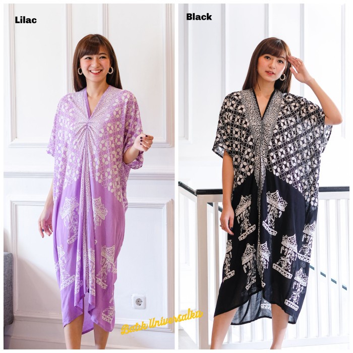 Kaftan Kaftan batik dress modern motif kawung carousel - Black(K1R9) Kaftan Satin Kaftan Lebaran 202