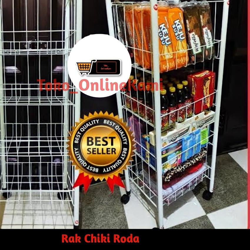 ۝ Rak Chiki Roda/Rak Display/Keranjang Chiki/Rak Jajan/Rak Serbaguna 4 Susun Pakai Roda/Rak Toko ♀