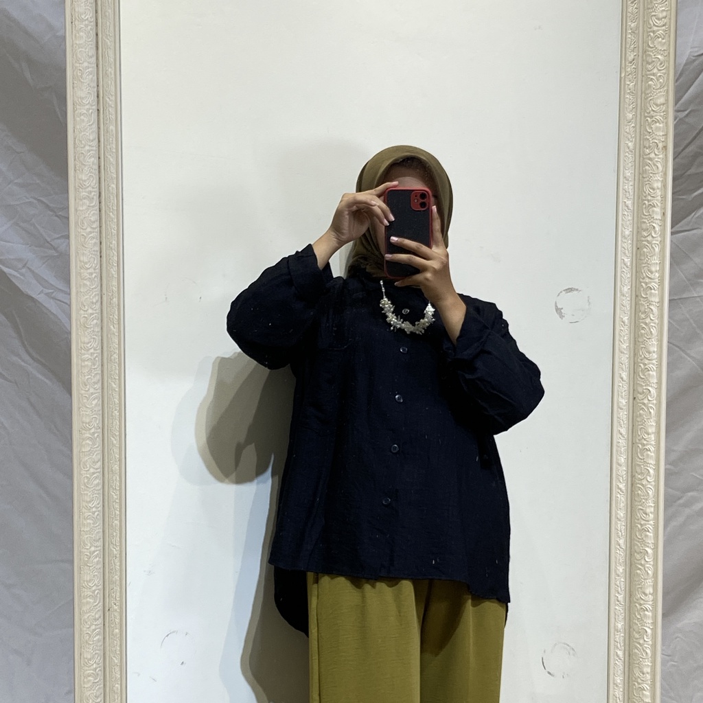 Asofa Kemeja Blouse Full Kancing Polo Linen