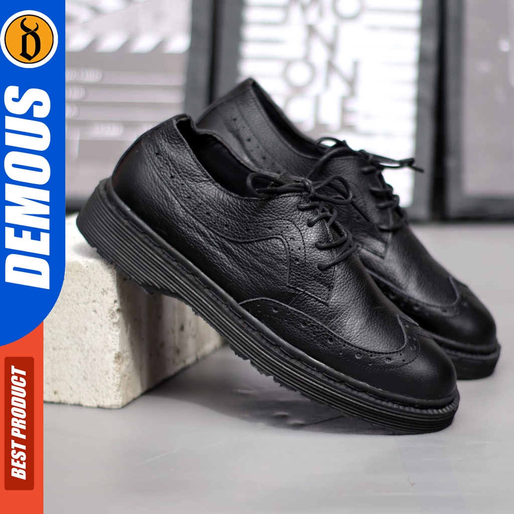 DEMOUS Akechi - Sepatu Formal Pantofel Docmart Kulit Asli Kerja Pria