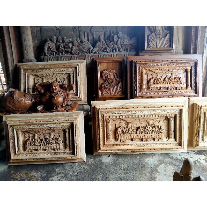 patung yesus perjamuan kudus relief ukir pahat kayu jati modern furniture ukir jepara