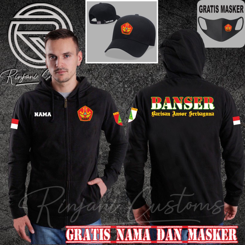 JAKET HOODIE BANSER GRATIS NAMA DAN MASKER - JAKET SLETING BARISAN ANSOR SERBAGUNA NAHDLATUL ULAMA (
