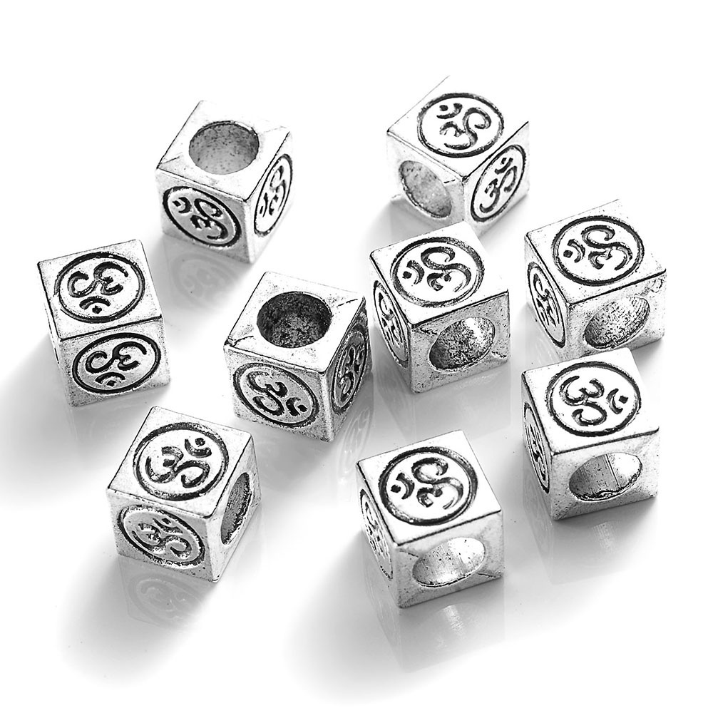 Charms Spacer Kotak Beads Lambang Omkara 8x8x8mm