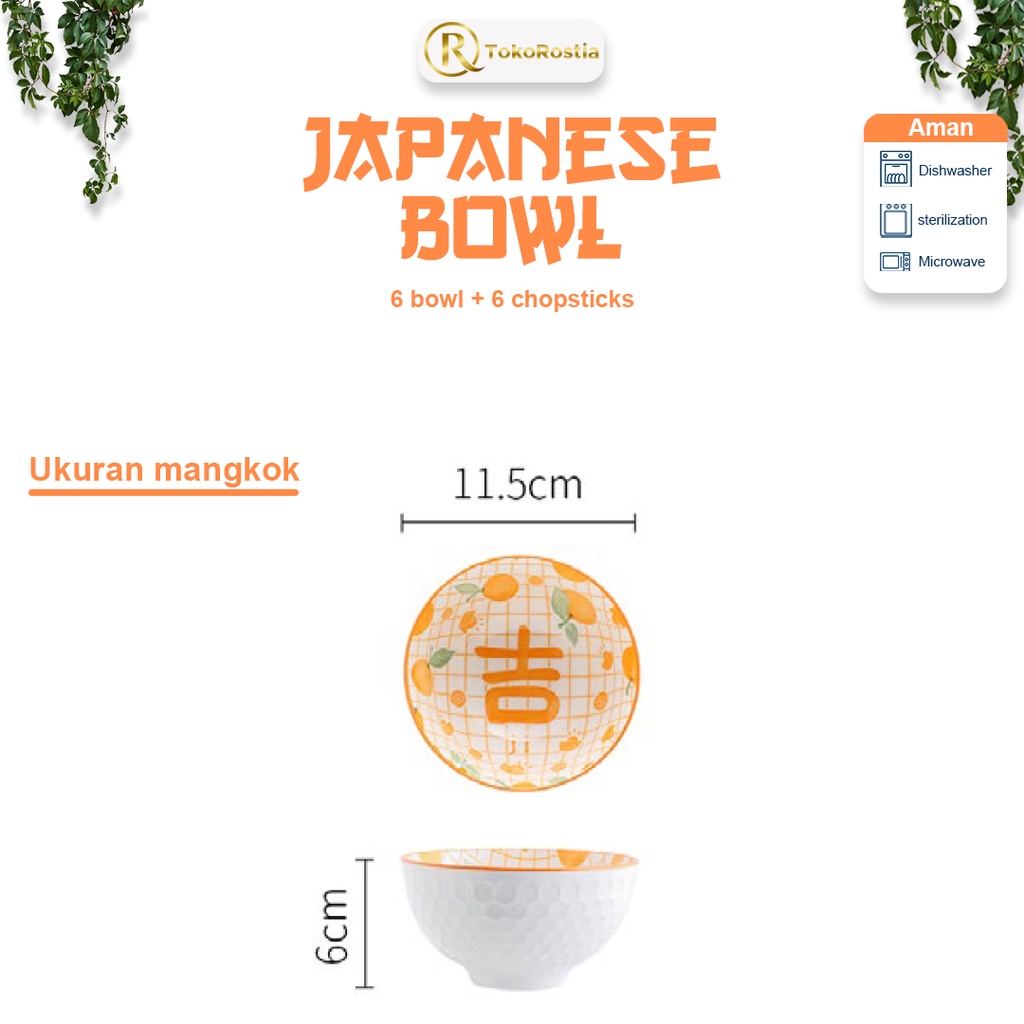 Mangkok Jepang Bohemian Keramik dan Sumpit Set 6 Hampers