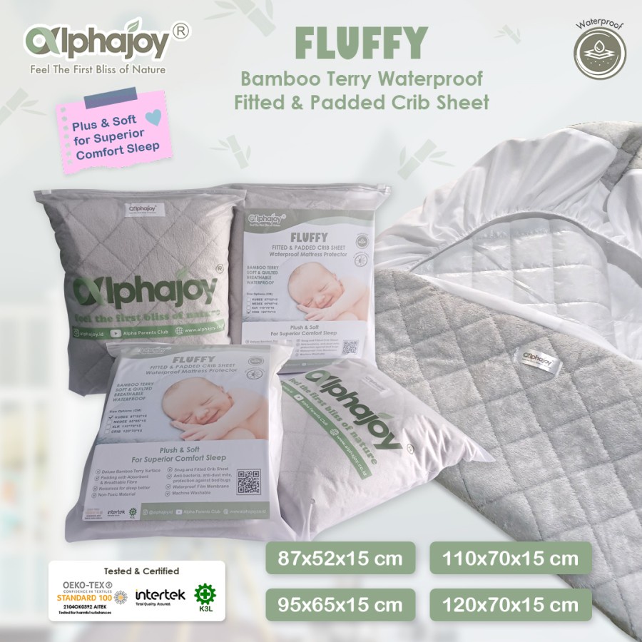 Sprei Bayi Alphajoy FLUFFY Bamboo Terry Waterproof Fitted Padded Sheet