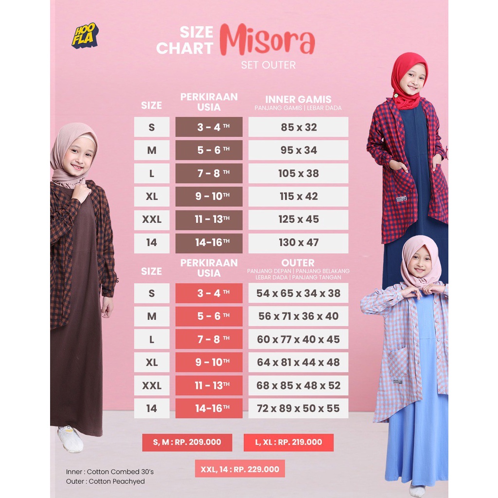 HOOFLA KIDS MISORA SET INNER OUTER ANAK PEREMPUAN CEWEK (INNER GAMIS LENGAN PENDEK DAN OUTER LENGAN PANJANG )