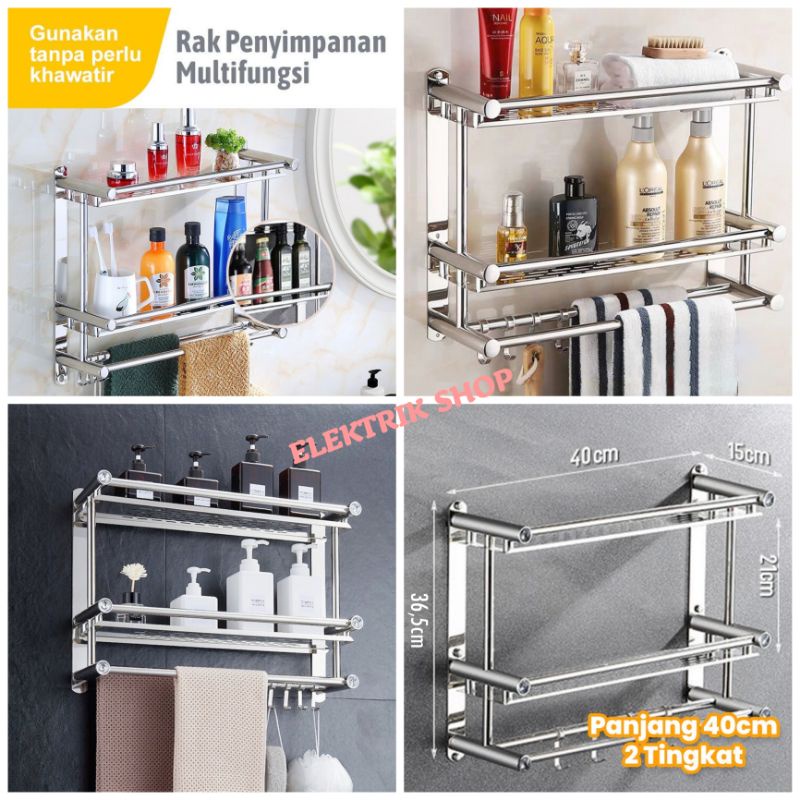 RAK KAMAR MANDI STAINLESS STEEL DINDING MODEL DUA TINGKAT TEMPAT SABUN RAK HANDUK KAMAR MANDI RAK BUMBU DAPUR SERBAGUNA ANTI KARAT