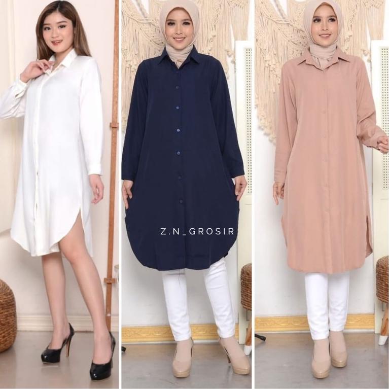SALE TERBATAS Baju Long Dress Kemeja Tunik Wanita Hitam Putih Polos Jumbo Casual Kasual Shakila Shir