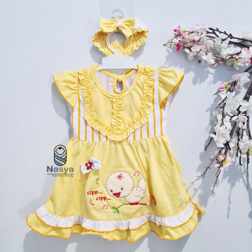 [P-047B] Baju Bayi / Dress Bayi Perempuan 0-6 bulan Motif burung lucu dan MURAH