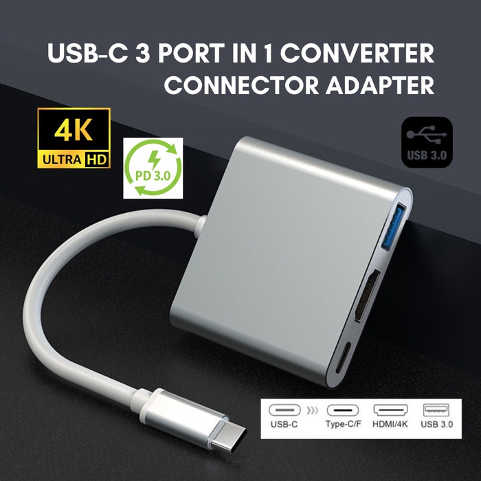 Adapter Usb C 3.1 Multiport Hdmi Usb 4K Hd Converter Connector Mac Hp