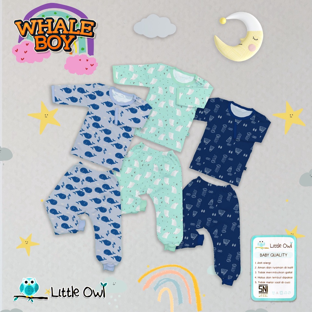 Little Owl 3 Setelan Panjang Oblong SML (3-18 Bulan) Baju Pendek Celana Pendek Baju Panjang Celana Panjang Baju Bayi Newborn Arevyonlineshop Pakaian Bayi Setelan Bayi Laki Laki Bayi Perempuan Set Baju Bayi Perempuan