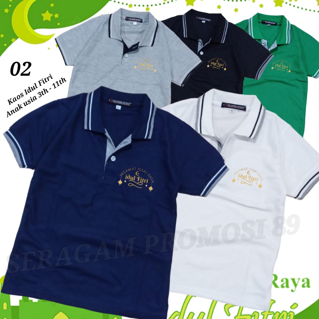 Poloshirt Kaos Kerah Lebaran Anak 3tahun-11tahun/Kaos Anak Motif sablon Idul Fitri