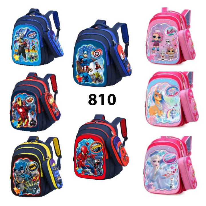 Tas Sekolah SD Ransel Anak Laki &amp; Perempuan Backpack School Import 3D Emboss FREE Tempat Pensil Tas Anak Sekolah Cewek &amp; Cowok Karakter