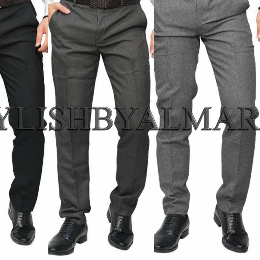 ❁ Celana Kerja Formal Pria Slimfit Hitam Abu Bahan Kain Woll ➯