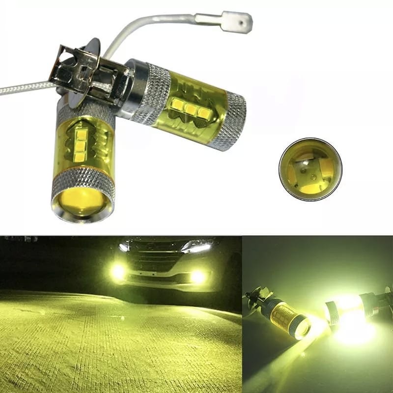 Ready 2Pcs Set Bohlam Lampu LED H3 80W 16 SMD Warna Kuning untuk Mobil