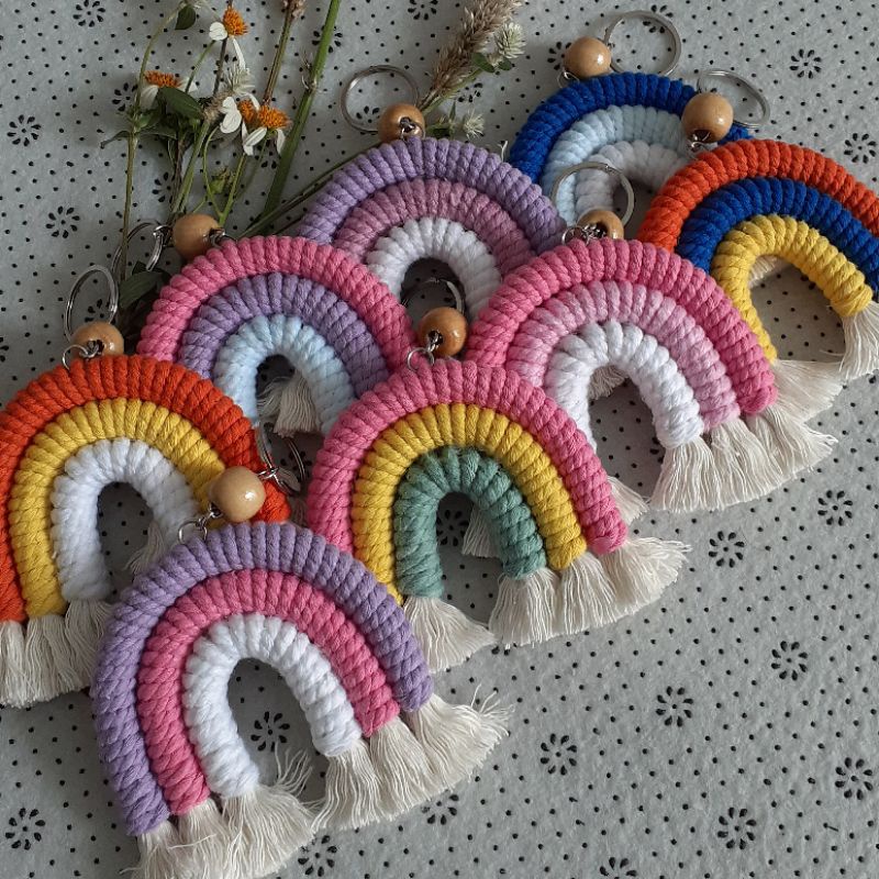 Gantungan Kunci Rainbow Macrame | Gantungan Tas | Gantungan Kunci dan Tas Rainbow Macrame
