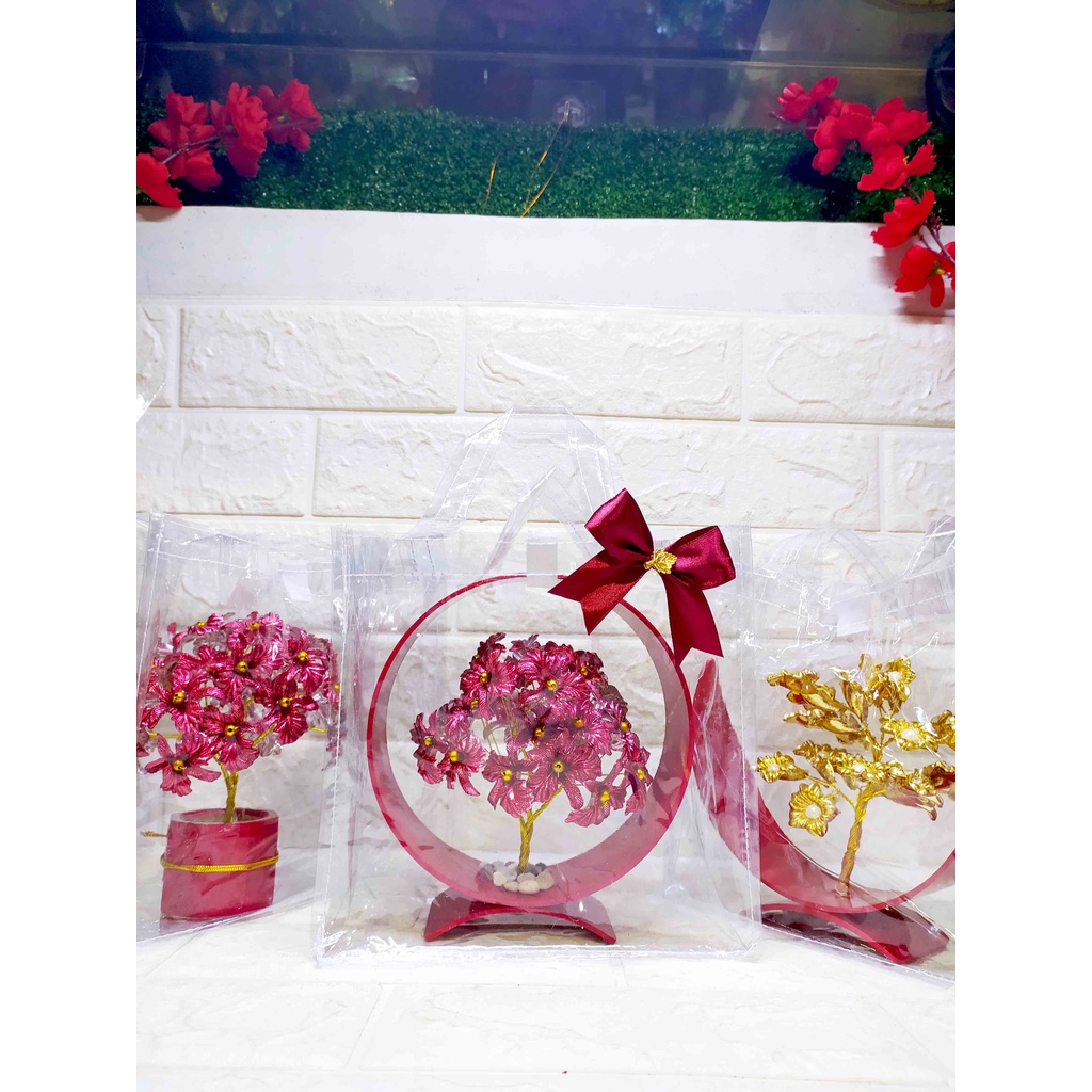 Pajangan Bonsai Red Series + PVC Clear Mini Bag + Hadiah Dekorasi