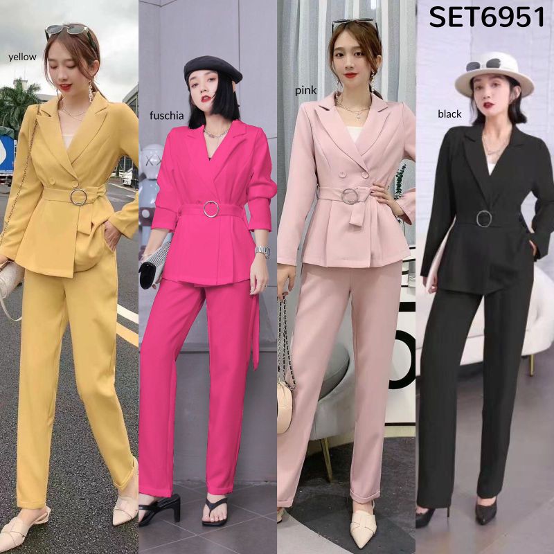 Korean one set setelan oneset lebaran raya outfit party inner + outer + bawahan celana rok plisket p