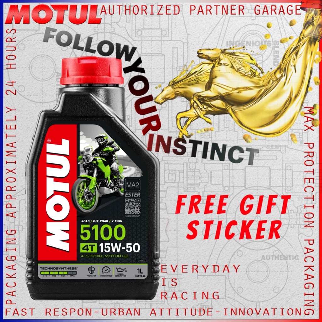 MOTUL 5100 4T 15W50 1L / 10w40 1L OLI  MOTOR Technosynthese®-ester IMPORT ORIGINAL BONUS KANEBO MOTUL / KEYCHAIN GANTUNGAN KUNCI MOTUL