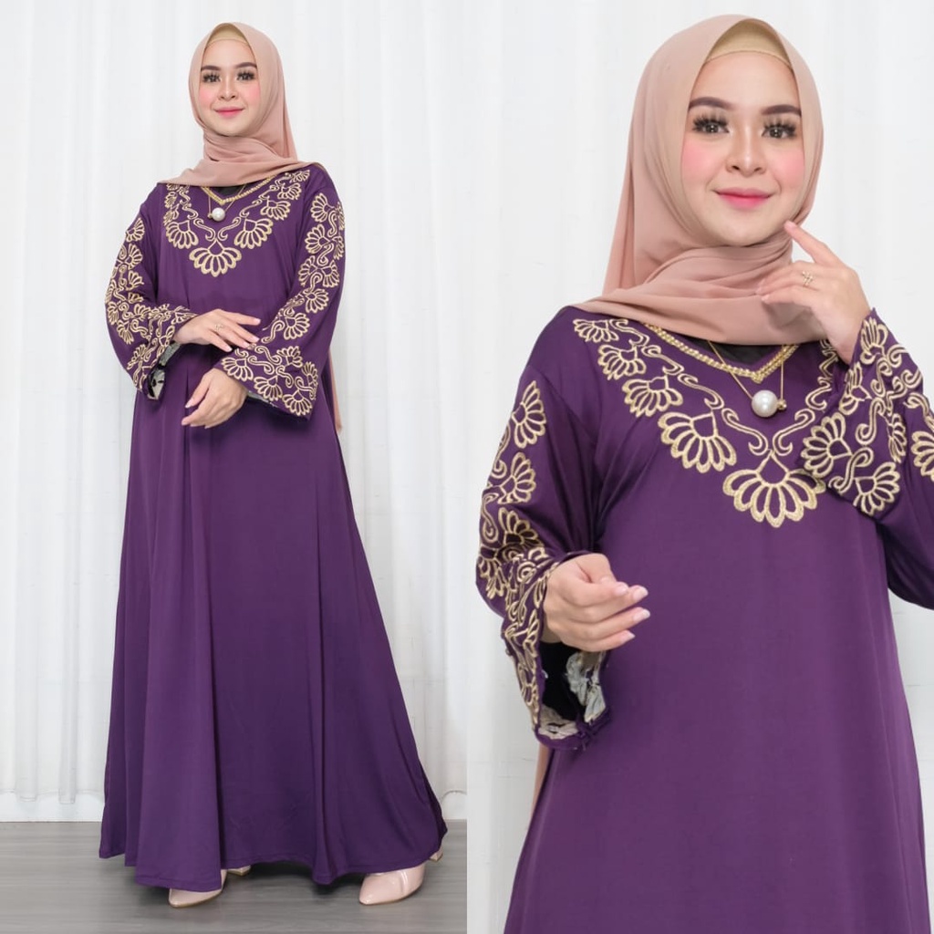 Millaty Maxy Muslim Jumbo Dress Kondangan Gamis Bordir Super Jumbo Wanita xxxl Ld 130cm Baju Lebaran Terbaru Dres Jersey Abaya Warna Hitam Purple Mocarose Botol Navy Gamis Polos Tebal Premium Dreses Arabian