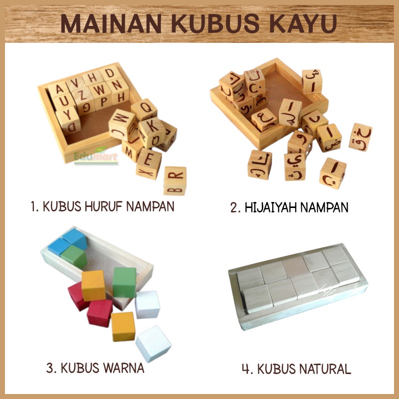 Mainan Kayu Kubus Huruf Besar Hijaiyah Balok Dasar Warna Natural Mainan Edukasi Edukatif Anak Edutoy