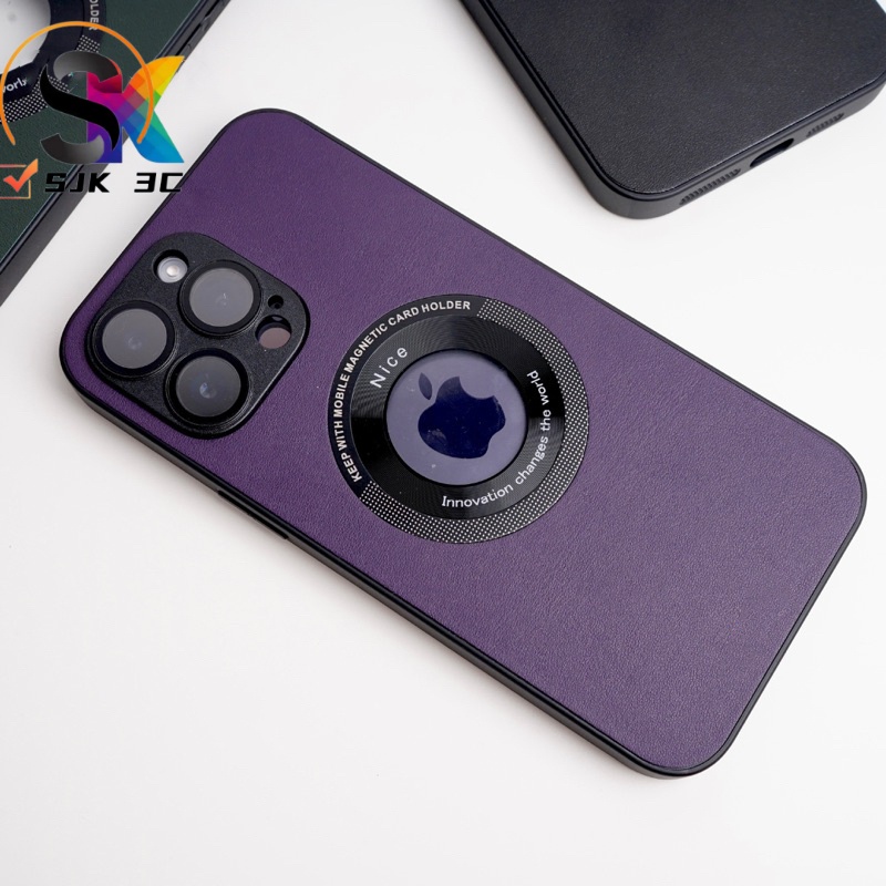 NEW !! Luxurious magnet housing for Case iPhone 11 - 14promax , with lens protective film 11 12 13 14 Pro Max premium Deep Purple leather 13Promax case and drop resistant silicone