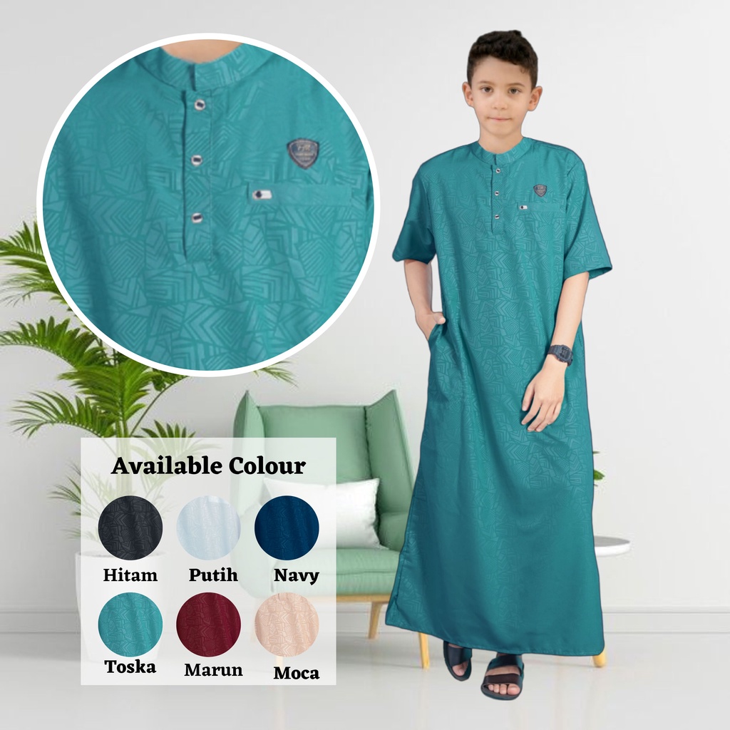 GAMIS AZMI ANAK LAKI LAKI NEW MOTIF / GAMIS EMBOS LENGAN PENDEK USIA 3-14 TAHUN