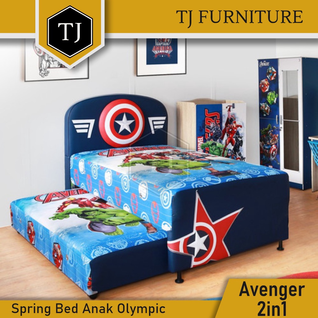 Olympic Springbed Set Twinbed Avengers 3D / Kasur Spring Bed Anak 2in1 Sorong Full Set Sandaran Original