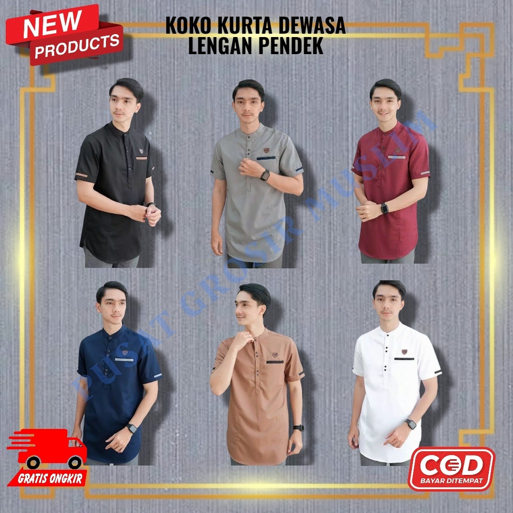 (ALL 1) Baju Koko Kurta Pria Dewasa Kain Katun Lengan Pendek