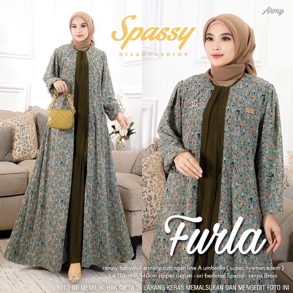 Furla dress - PAKAIAN MUSLIM WANITA - DRESS - GAMIS - LD 110CM - BAHAN CERUTY BABY DOLL PREMIUM - PLAIN - FLOWER DRESS