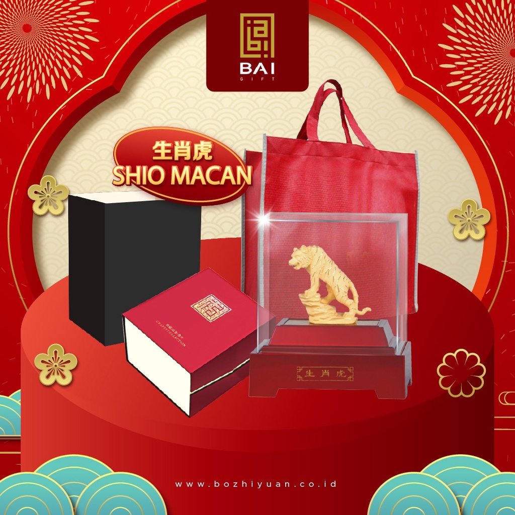 BAI GIFT PATUNG SHIO MACAN MINI LAPIS EMAS 24K PAJANGAN SHIO MACAN HADIAH PREMIUM